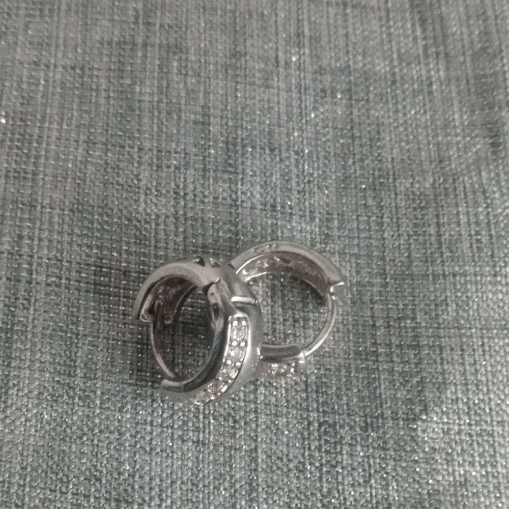 Silver  925 Thick Hoop Earrings with Crystals